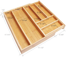 Load image into Gallery viewer, SZAT PRO 5 Compartments Bamboo Drawer Organizer - Kitchen Flatware Organizers Silverware Cutlery Tray with Grooved Drawer Dividers for Knives Spoons Forks Kitchen Utensils