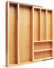 Load image into Gallery viewer, SZAT PRO 5 Compartments Bamboo Drawer Organizer - Kitchen Flatware Organizers Silverware Cutlery Tray with Grooved Drawer Dividers for Knives Spoons Forks Kitchen Utensils