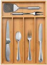 Load image into Gallery viewer, Kitchen Drawer Organizer, Bamboo Utensil Holder Cutlery Makeup Jewelry Silverware Tray for Kitchen, Office, Bathroom, Closet, Dresser