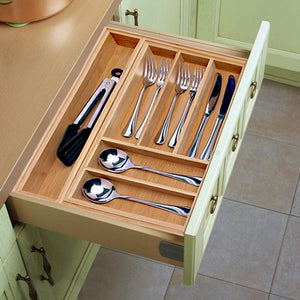 SZAT PRO 5 Compartments Bamboo Drawer Organizer - Kitchen Flatware Organizers Silverware Cutlery Tray with Grooved Drawer Dividers for Knives Spoons Forks Kitchen Utensils