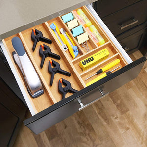 SZAT PRO 5 Compartments Bamboo Drawer Organizer - Kitchen Flatware Organizers Silverware Cutlery Tray with Grooved Drawer Dividers for Knives Spoons Forks Kitchen Utensils