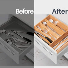 Load image into Gallery viewer, Secura Kitchen Drawer Organizer, Bamboo Utensil Holder Cutlery Makeup Jewelry Silverware Tray for Kitchen, Office, Bathroom, Closet, Dresser
