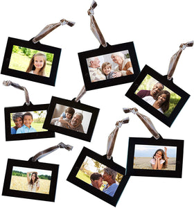 Family Tree Photo Frame Ornaments - 8 Horizontal Hanging Picture Frames - 1.5" X 2.5" Photo Opening