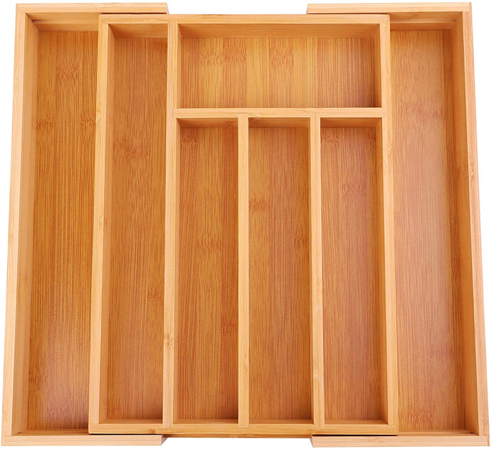 YUHUAWYH Bamboo Expandable Drawer Organizer for Flatware Utensil Tray Drawer Organizer Kitchen Drawer Organizers for Cutlery Natural Color