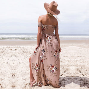 SMOCKED STRAPLESS FLORAL PRINT LONG MAXI DRESS