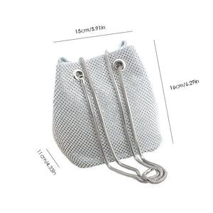 Rhinestone Inlaid Flash Bucket Clutch Bag 
