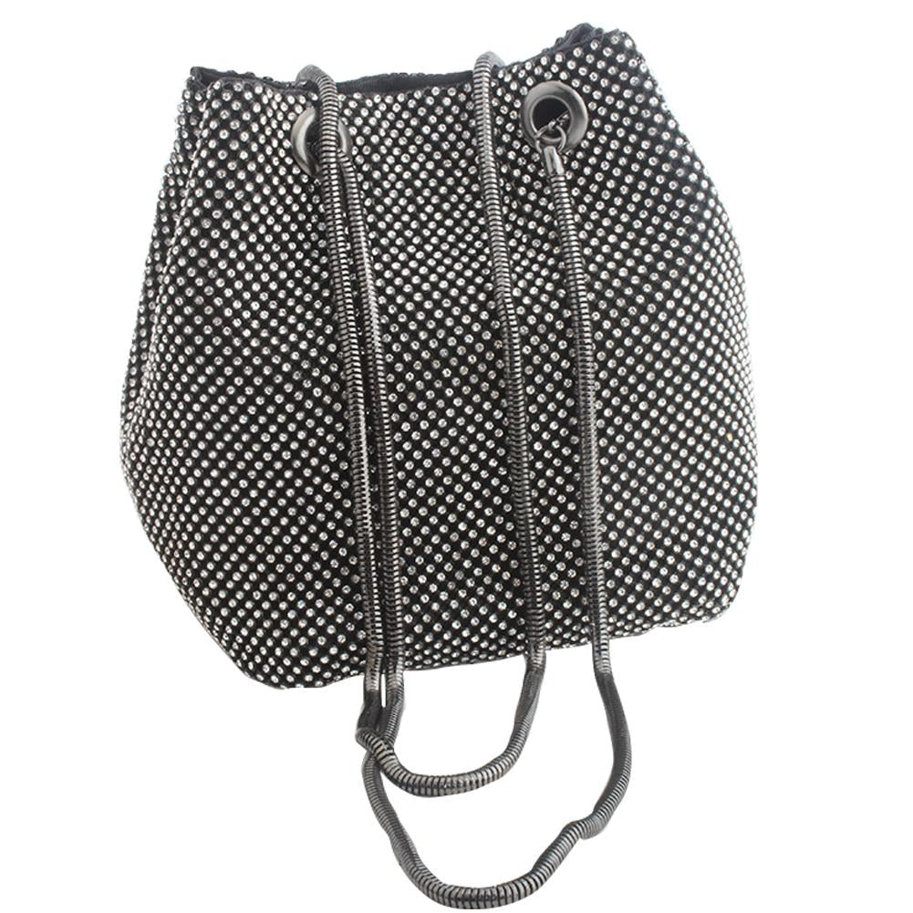 Rhinestone Inlaid Flash Bucket Clutch Bag