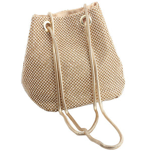 Rhinestone Inlaid Flash Bucket Clutch Bag