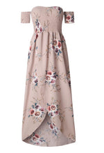 Load image into Gallery viewer, SMOCKED STRAPLESS FLORAL PRINT LONG MAXI DRESS
