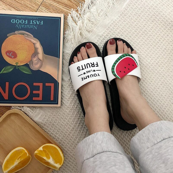 2020 Women Summer Slippers Cute Fruit Indoor Slides Female Bathroom Shower Slides Non Slip Thick Sole Platform Ladies Shoes