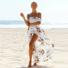 Load image into Gallery viewer, SMOCKED STRAPLESS FLORAL PRINT LONG MAXI DRESS
