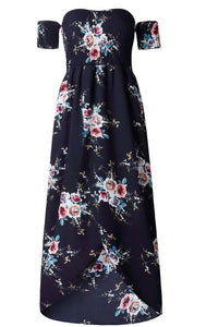 SMOCKED STRAPLESS FLORAL PRINT LONG MAXI DRESS